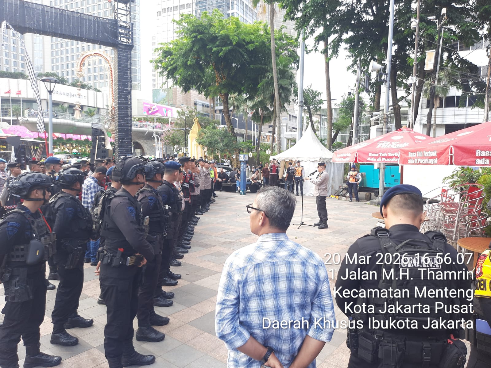 Apel Siaga 104 Personel, Polisi Amankan Bedug Kolosal di Bundaran HI Sambut Idul Fitri 1447 H