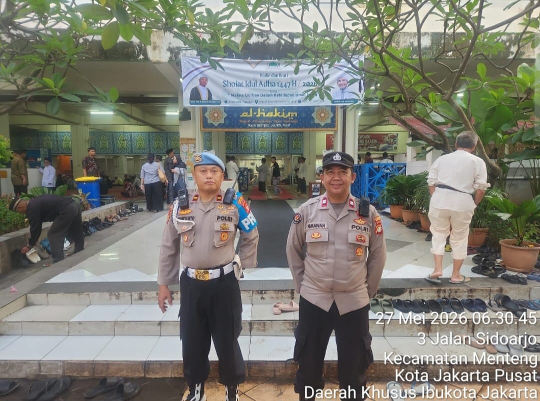 Polsek Metro Menteng Amankan Sholat Idul Adha di Masjid Raya Al Hakim, Jamaah Khusyuk dan Kondusif